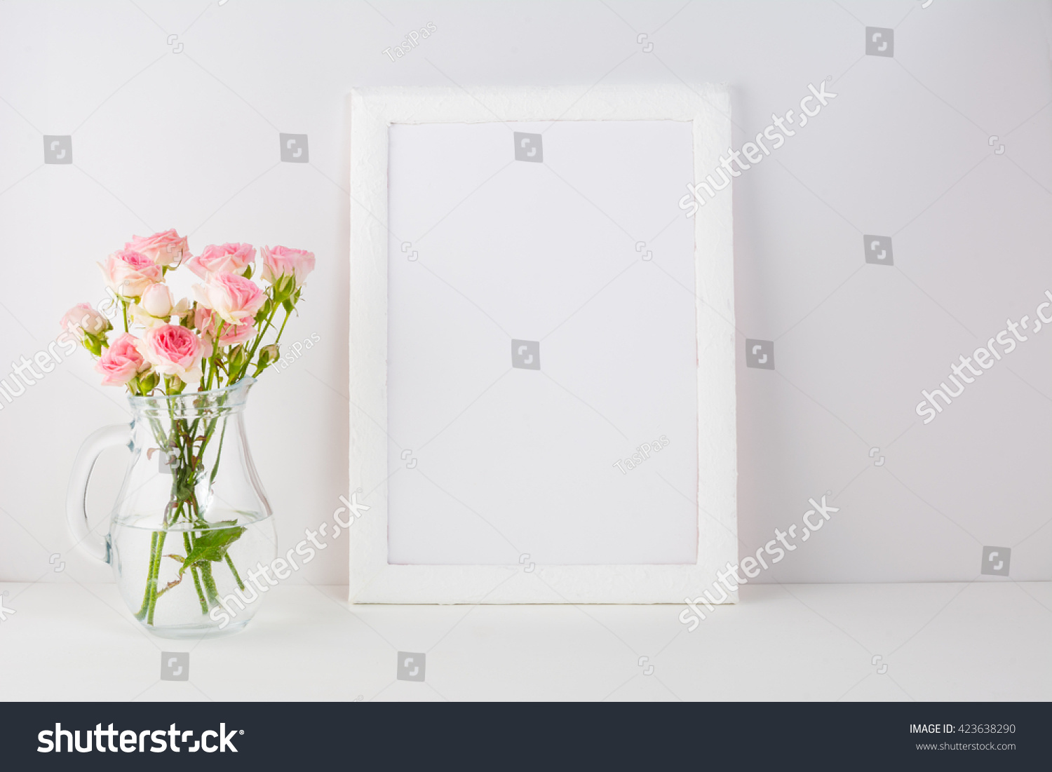 Download White Frame Mockup Pink Roses Frame Stock Photo 423638290 ...