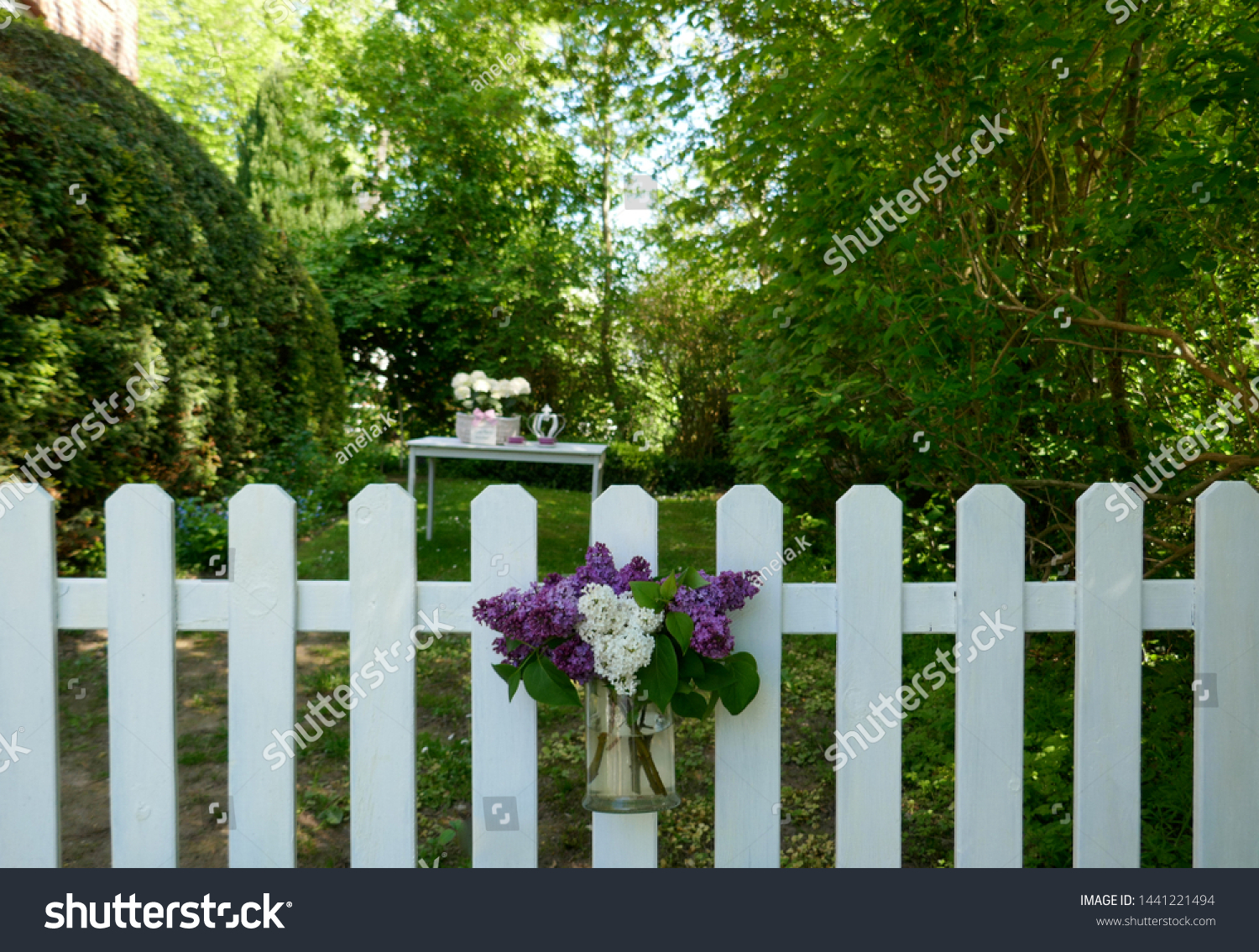 White Garden Fence Front Idyllic Garden Stock Photo Edit Now