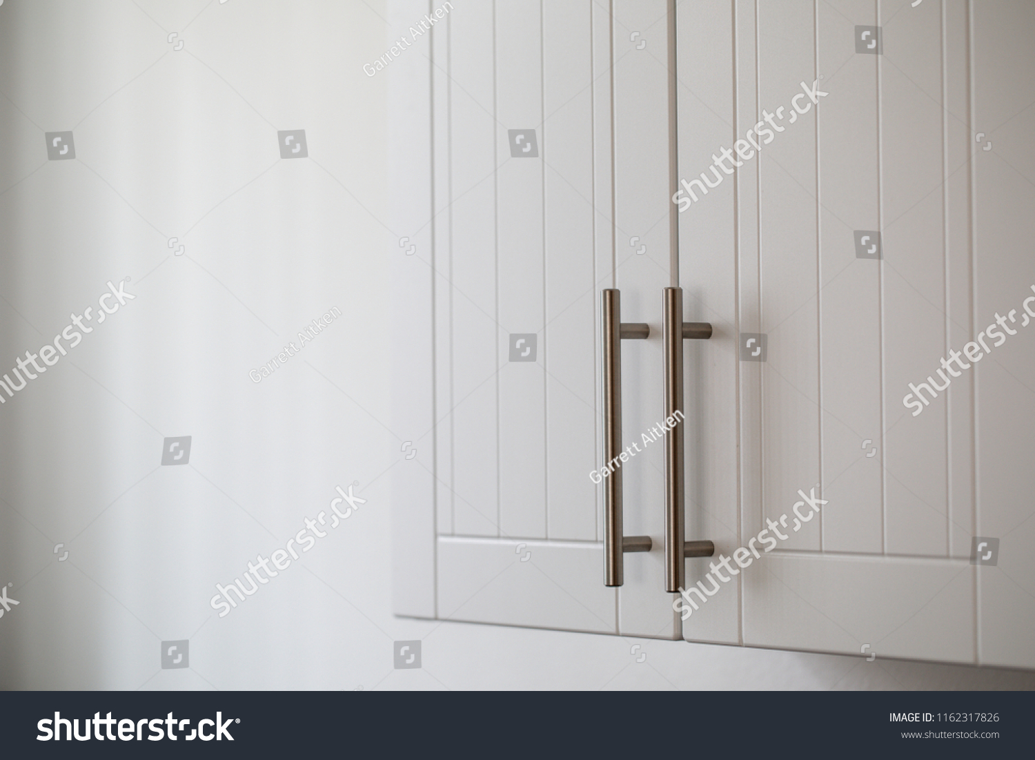 White Kitchen Cabinets Metal Pulls Knobs Stock Image Download Now