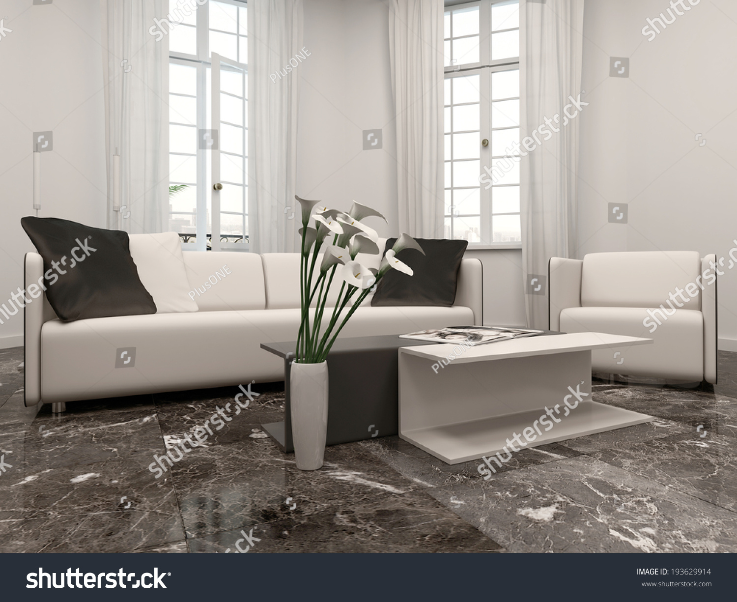 White Living Room Interiow Bay Window Stock Illustration