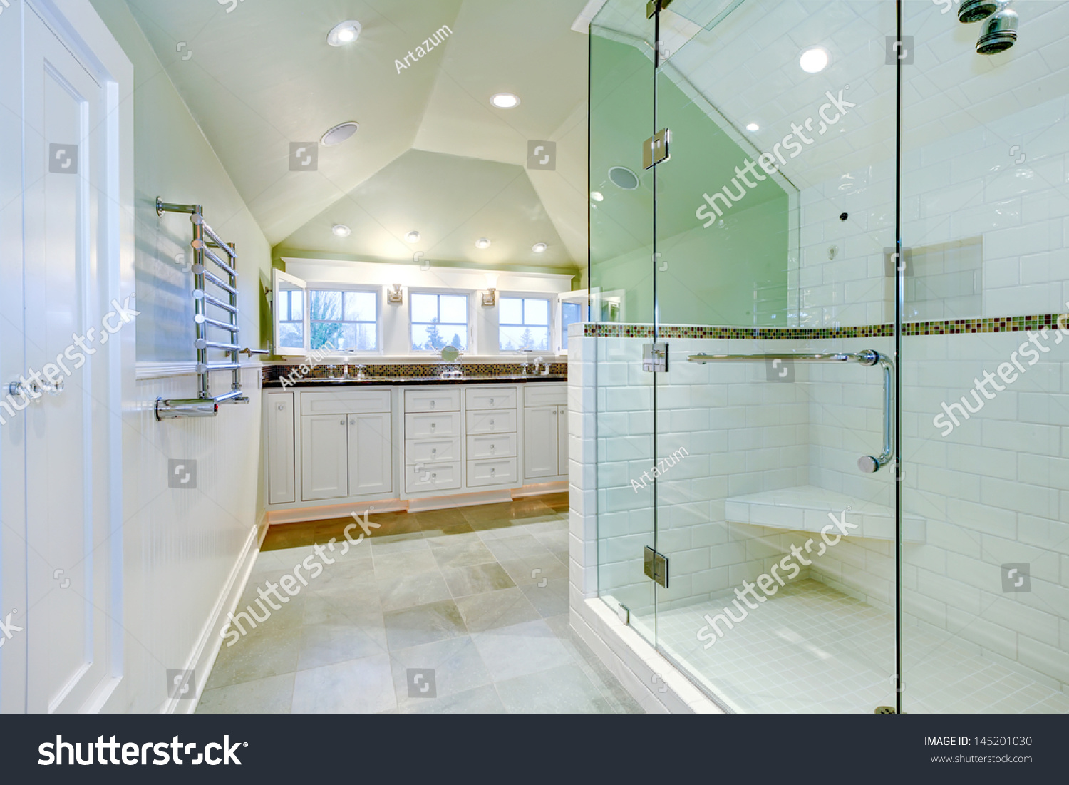 White Luxury Bathroom Cabinet Two Sinks Stock Photo Edit Now