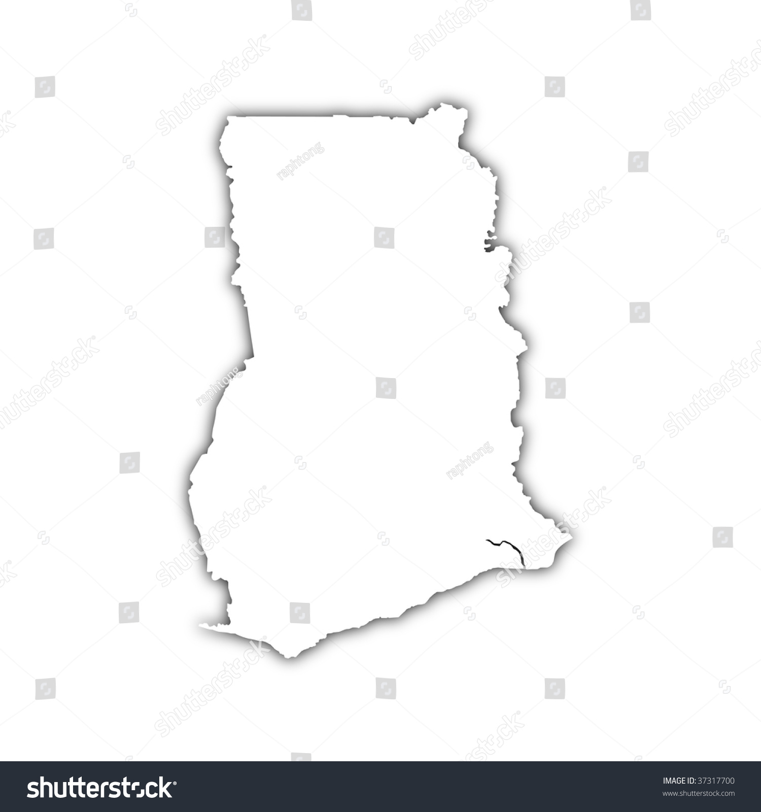 White Map Ghana On Black Shadow Stock Illustration 37317700