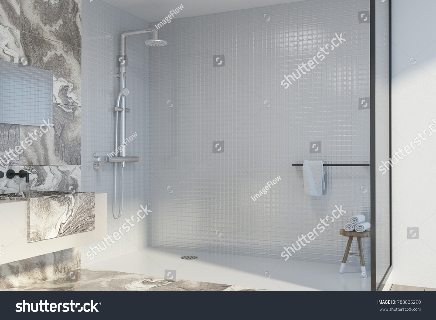 White Marble Bathroom Corner Sink Standing Stock Illustration