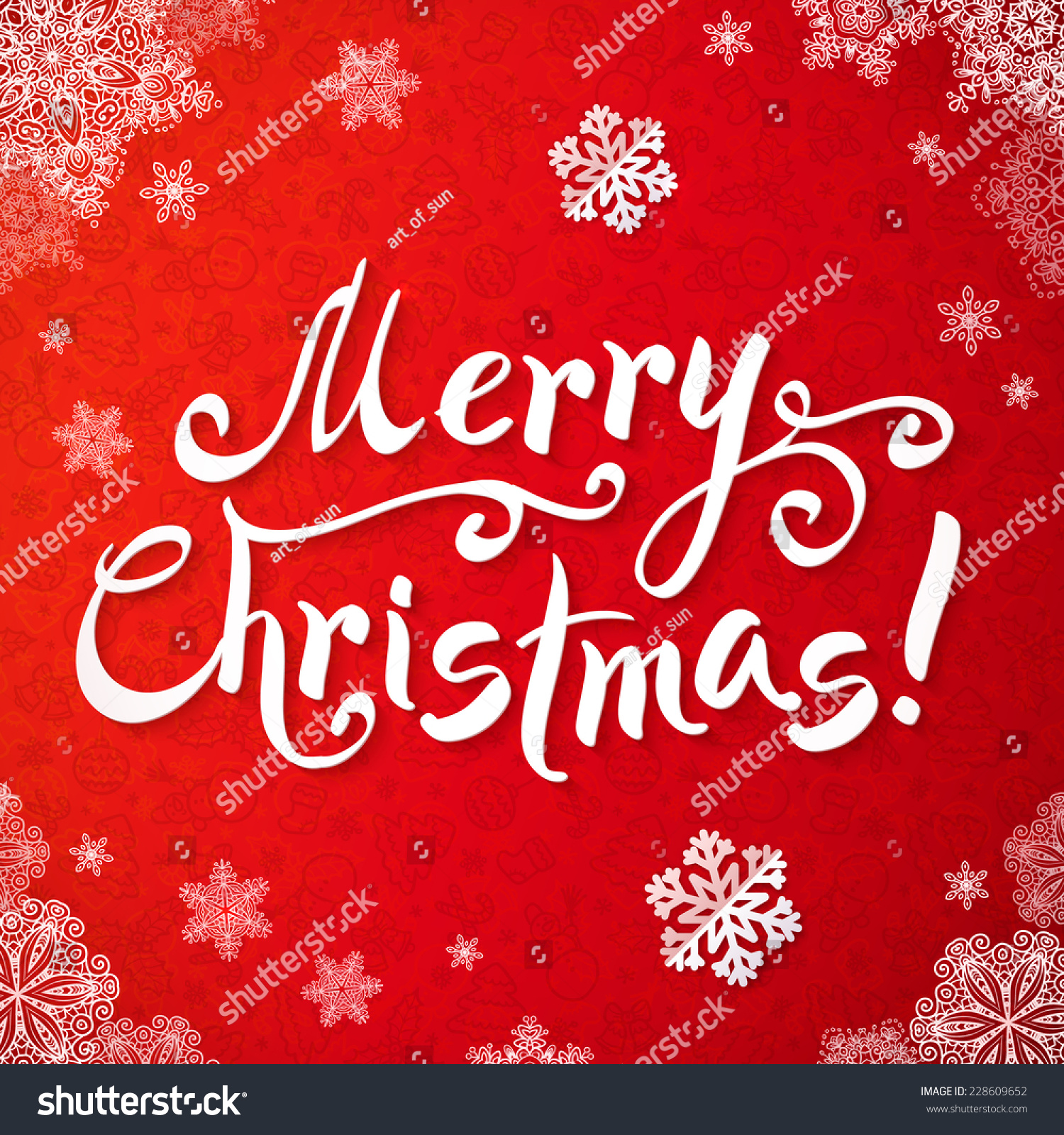 White Merry Christmas Hand-Writing Lettering On Red Background Stock ...