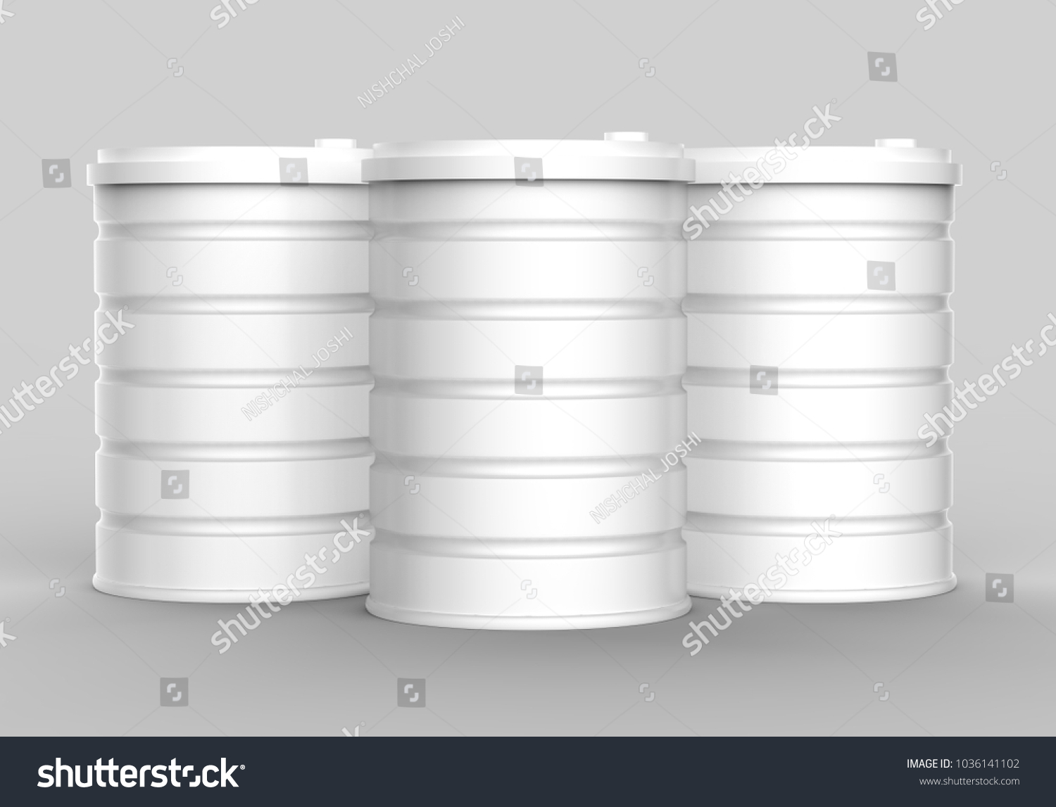 Download White Metal Oil Barrels Mockup On Stock Illustration 1036141102 PSD Mockup Templates