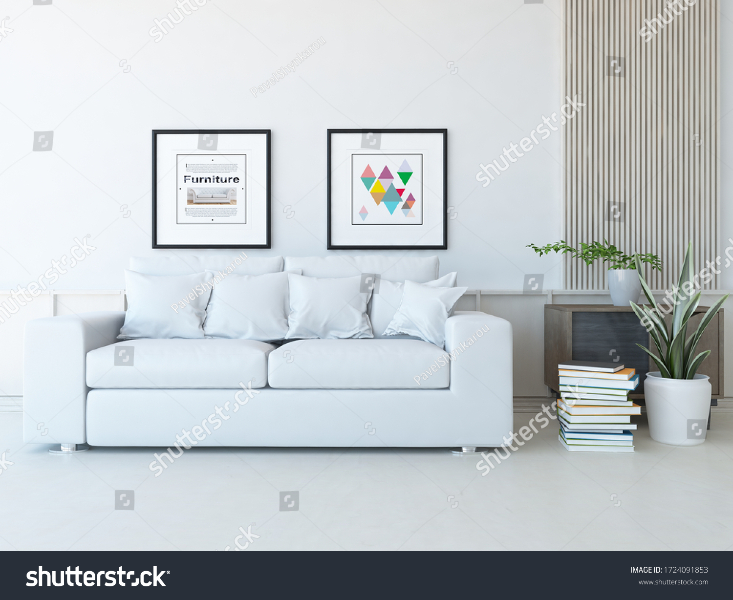 White Minimalist Living Room Interior Sofa Stock Illustration 1724091853