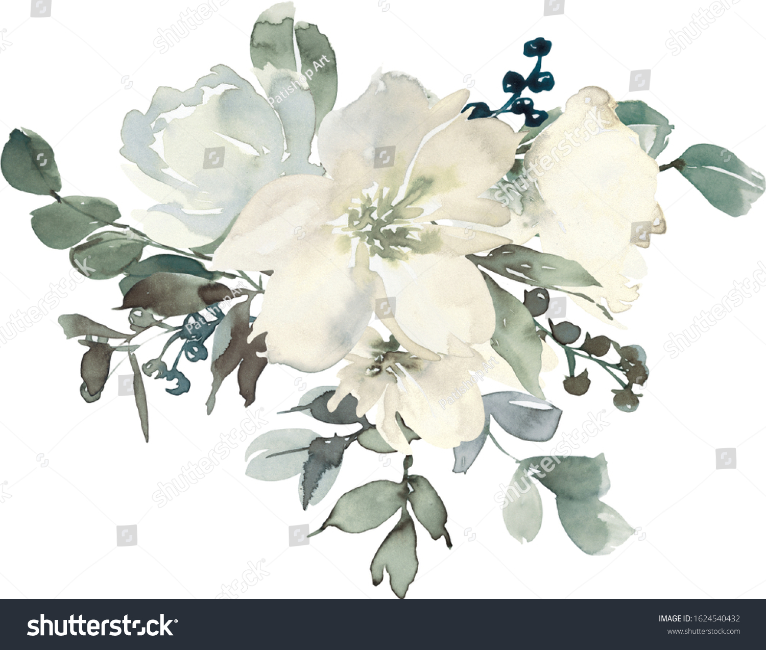 White Nude Pastel Colors Watercolor Floral Stock Illustration