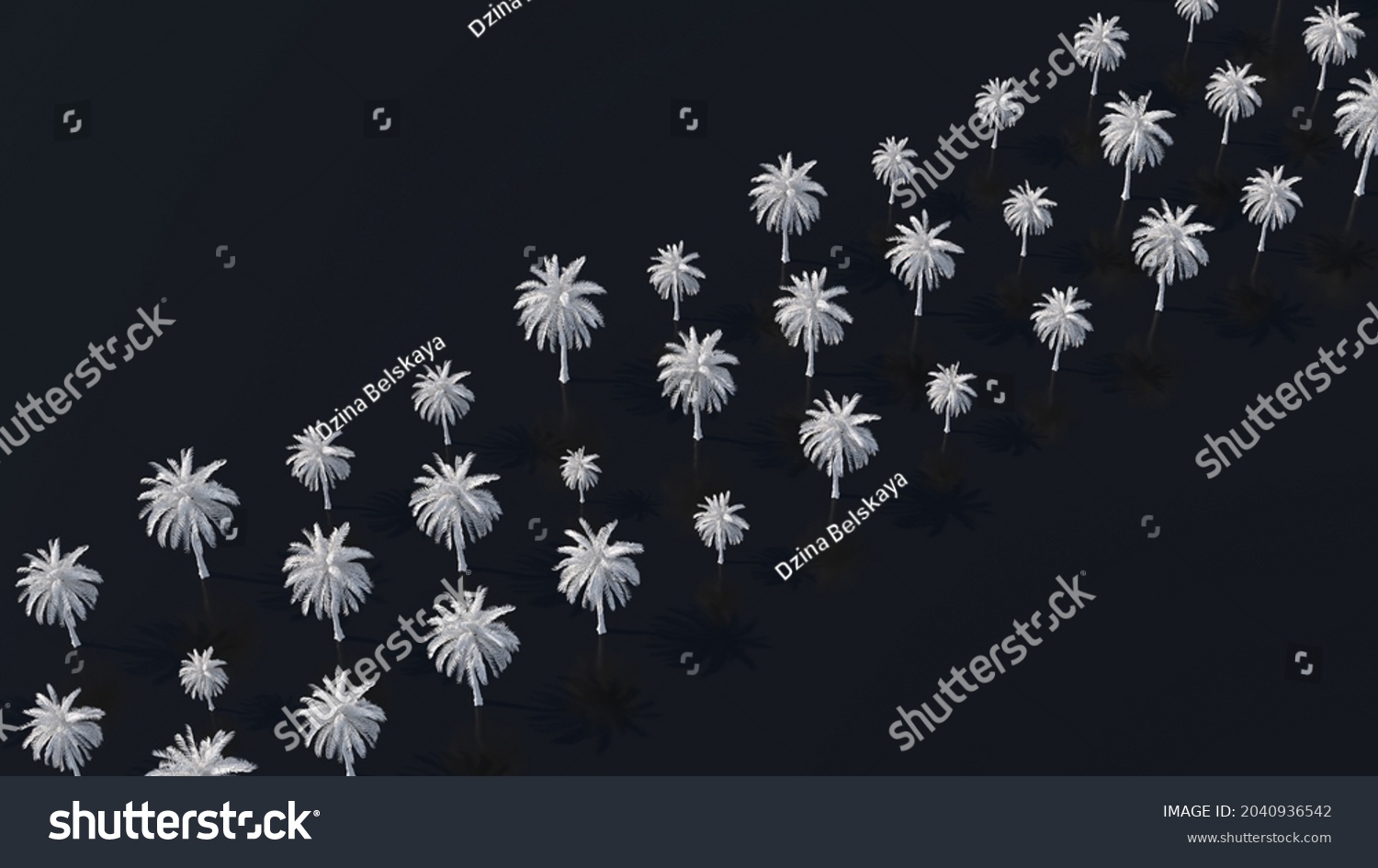 White Palm Trees Black Background Abstract Stock Illustration