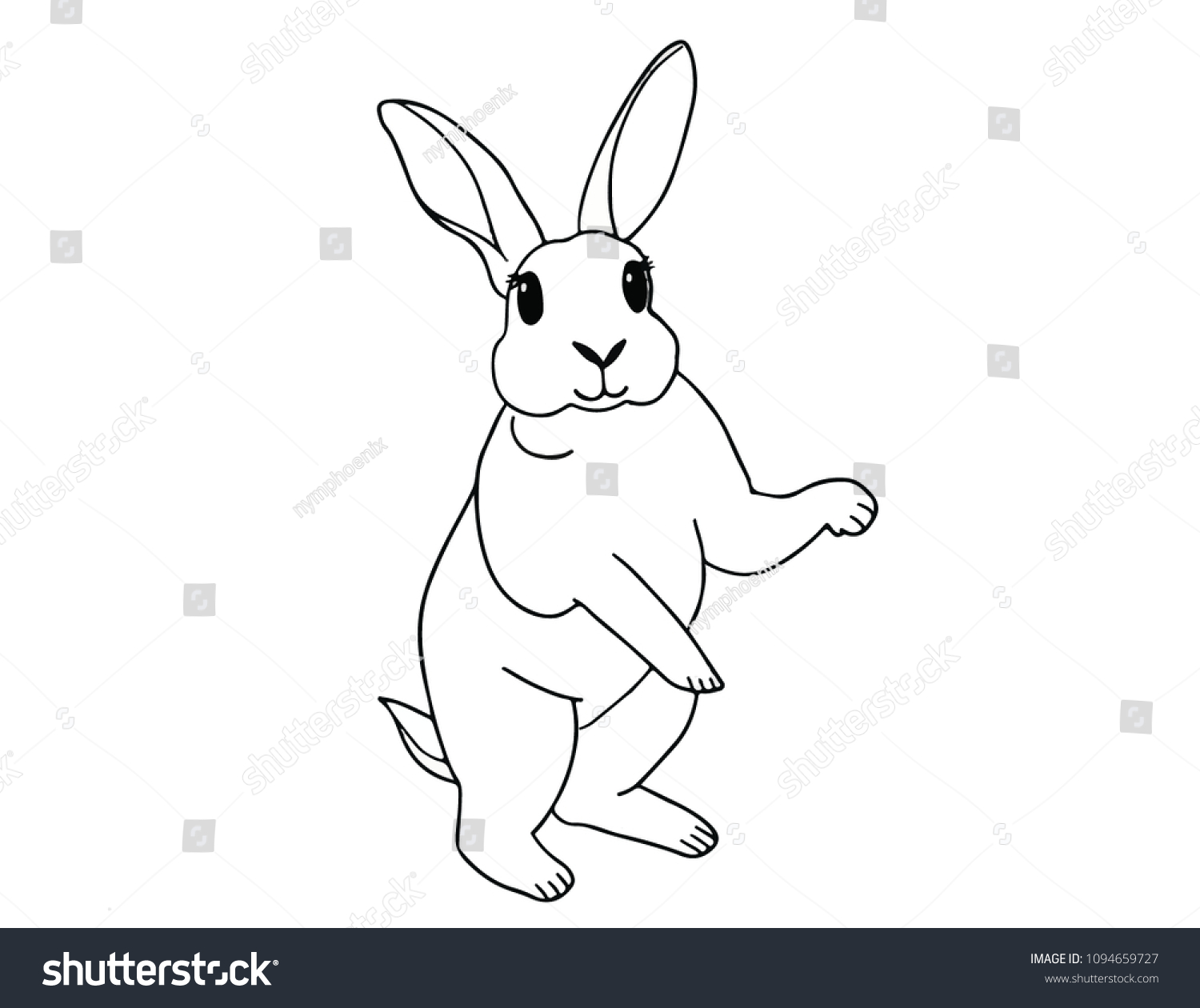 White Rabbit Standing Drawing Line On ภาพประกอบสต็อก 1094659727