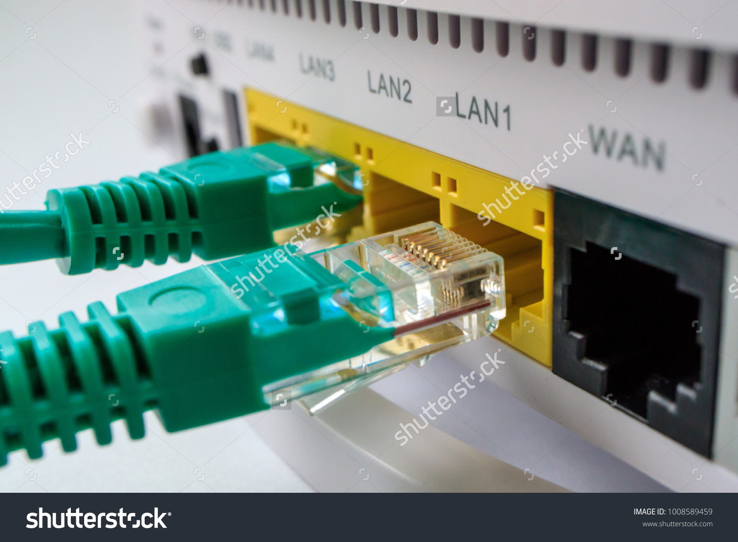 white router includes two green cable connectors rg45, home router
