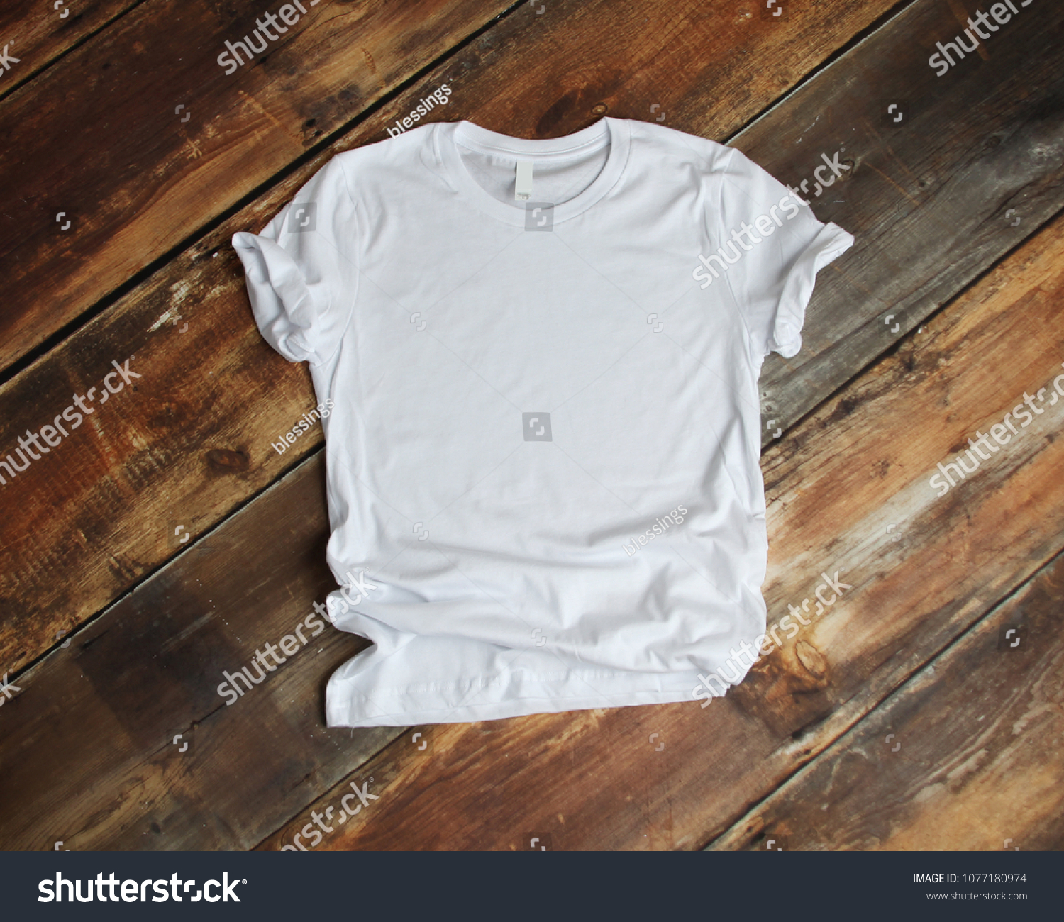 Woman's White T-Shirt Mockup JPG Download Rustic Girl Fashion Design Stock Photography on Hanger Mock Up Shirt on Wood Background