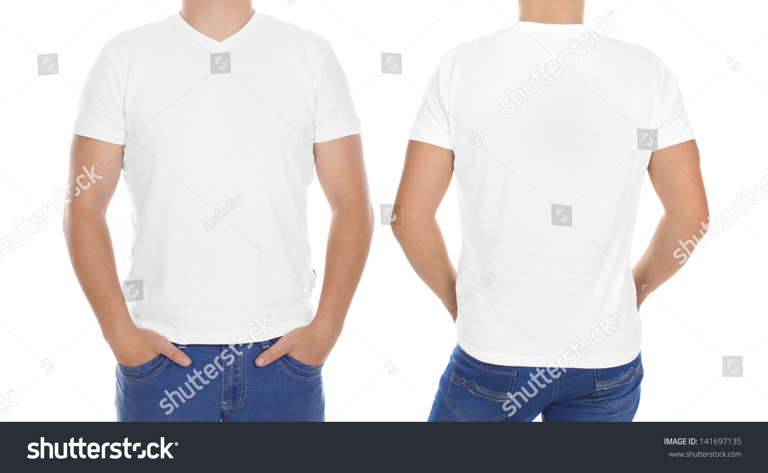 White T-Shirt On A Young Man Isolated, Front And Back Stock Photo ...