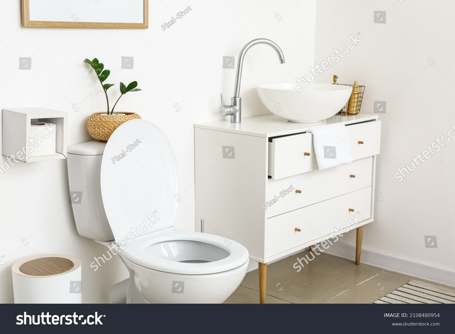 White Toilet Bowl Chest Drawers Near Stock Photo 2108480954 