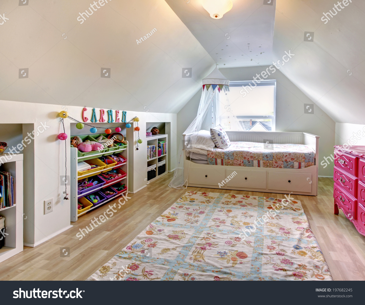 White Vaulted Ceiling Kids Room Hardwood Stock Photo Edit Now