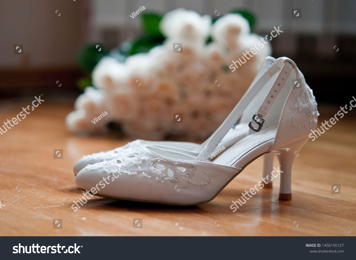 White Wedding Shoes Waiting Bride Close 