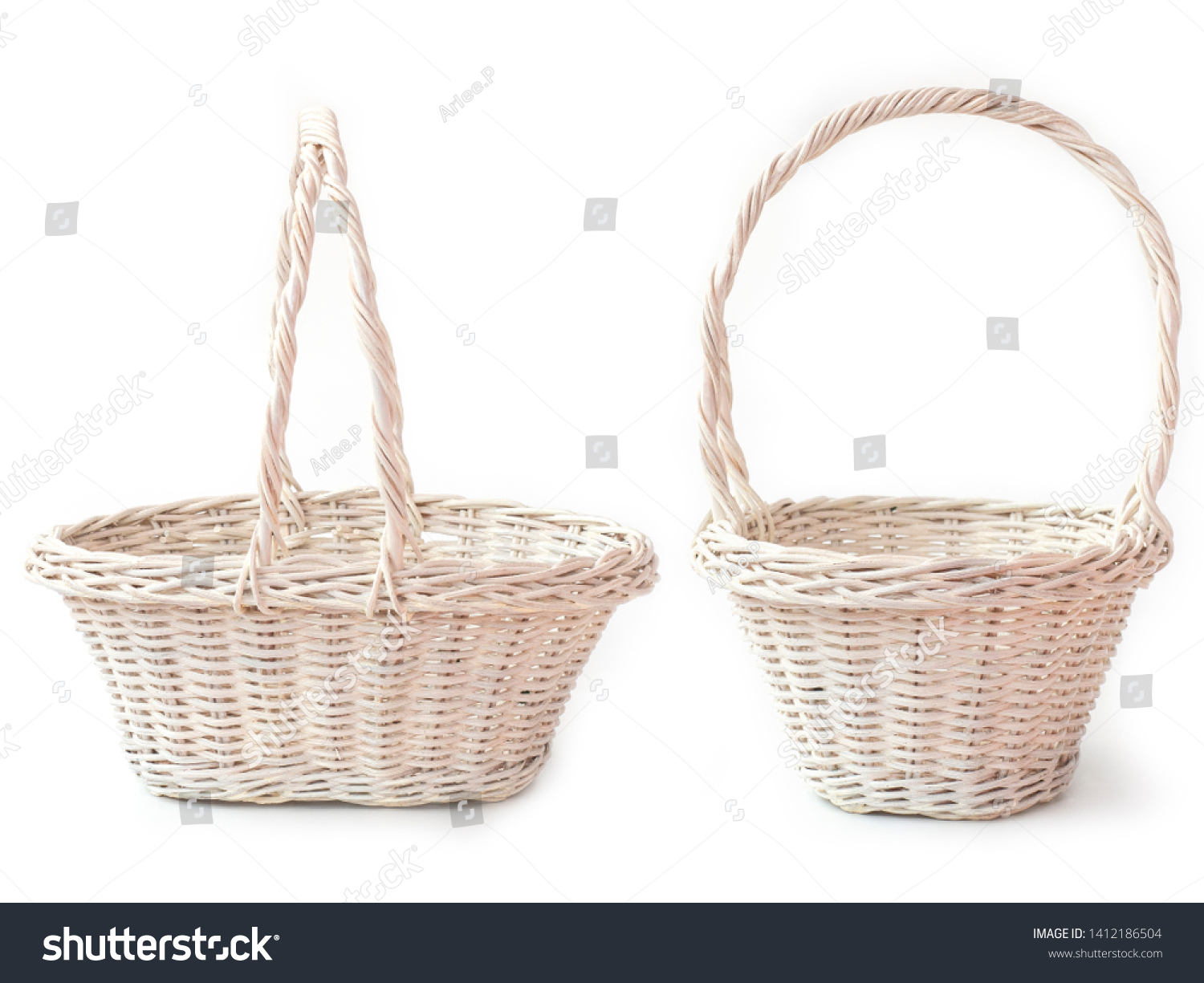 182 466 White Wicker Basket Images Stock Photos Vectors Shutterstock   Stock Photo White Wicker Baskets Isolated On White Background Used For Storing Items And Reduce The Waste Of 1412186504 