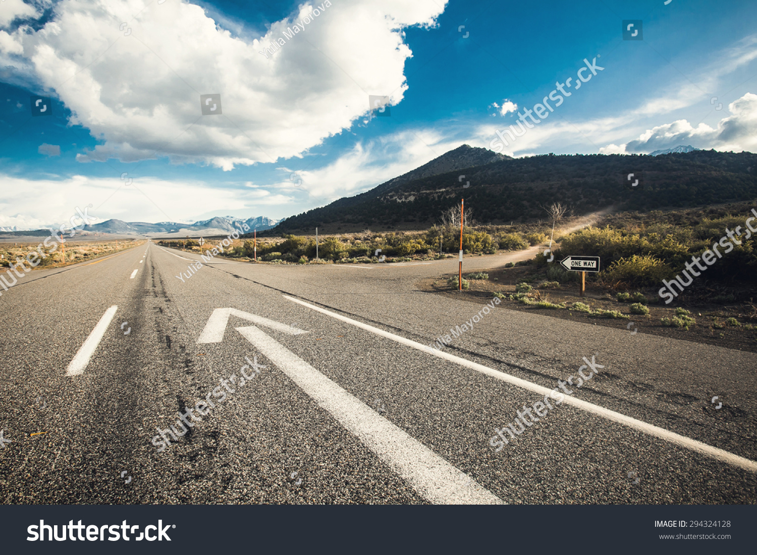 Wide Angle Picture Of Driving On An Empty Road Through The Beautiful ...