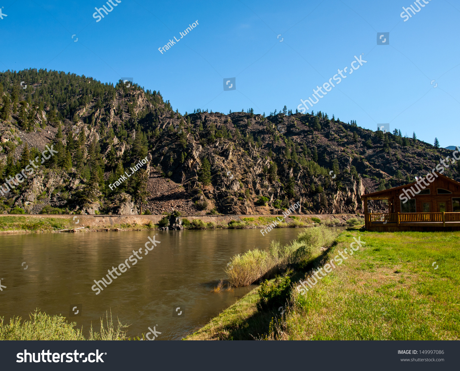 Wide Mountain River Log Cabin Clark Stock Photo Edit Now 149997086