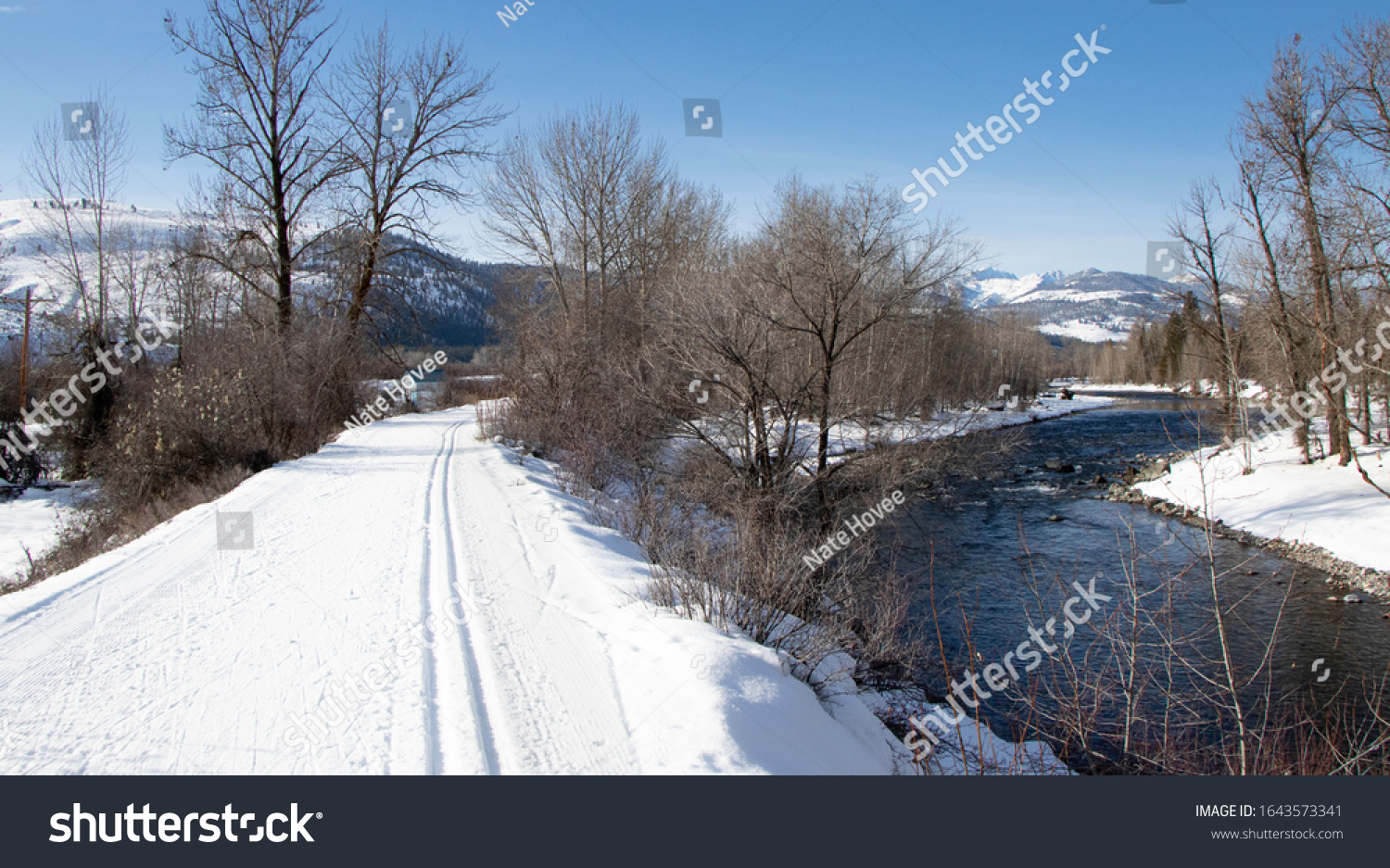 Stock Photo Wide Shot Of Ski Trail By River With The Foothills Of The North Cascades In The Distance Methow 1643573341 