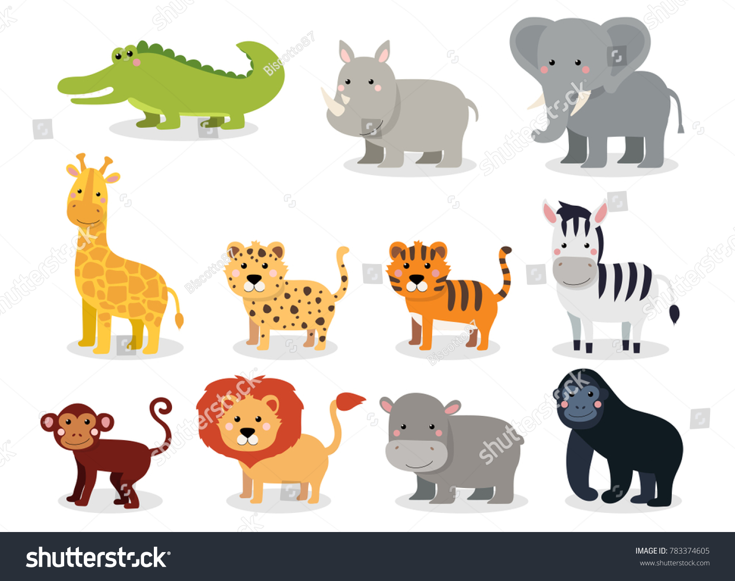 Wild Animals Set Flat Style Isolated Stock Illustration 783374605 ...