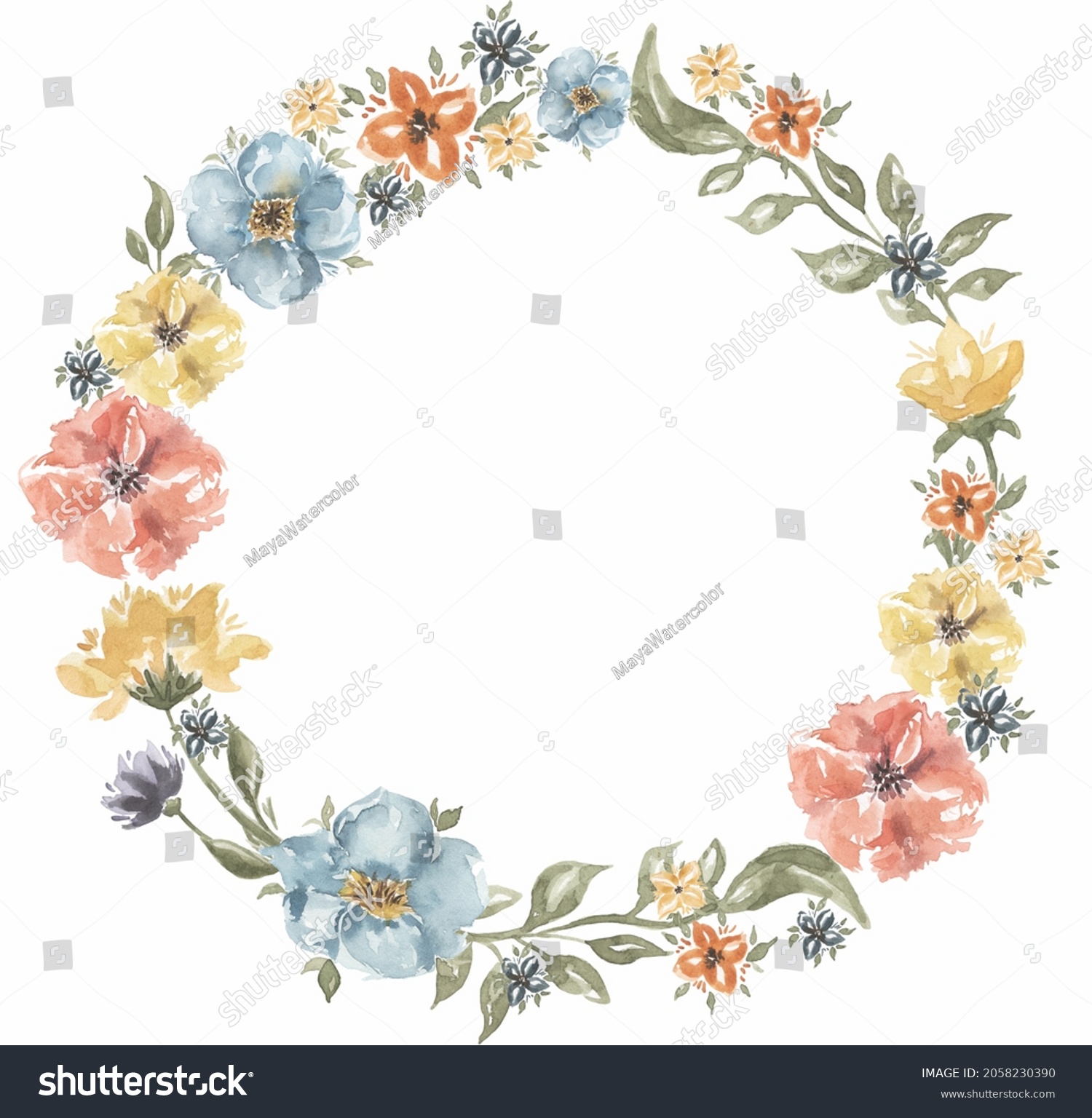 Wildflower Frame Clipart Watercolor Meadow Floral Stock Illustration ...