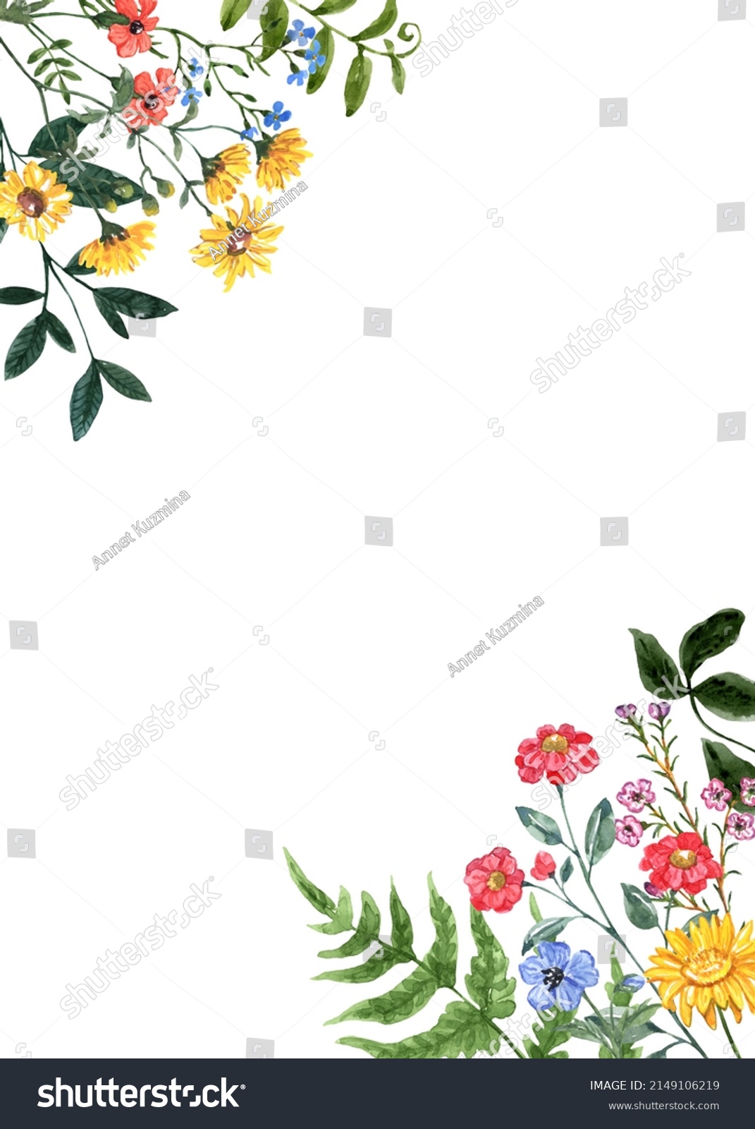 Wildflowers Corner Border Watercolor Floral Frame Stock Illustration 