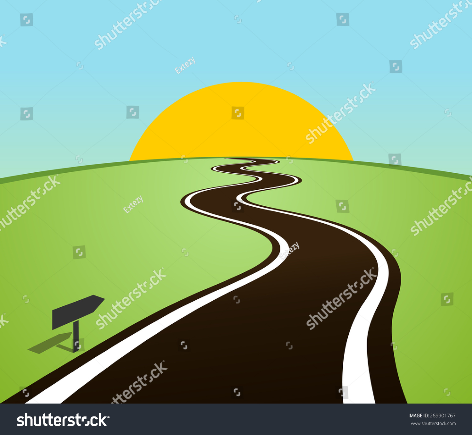 Winding Road Field Over Horizon Sun Stock Illustration 269901767 ...