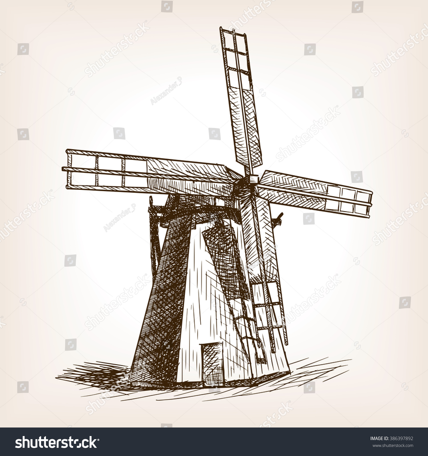 Windmill Sketch Style Raster Illustration Old Stock Illustration ...