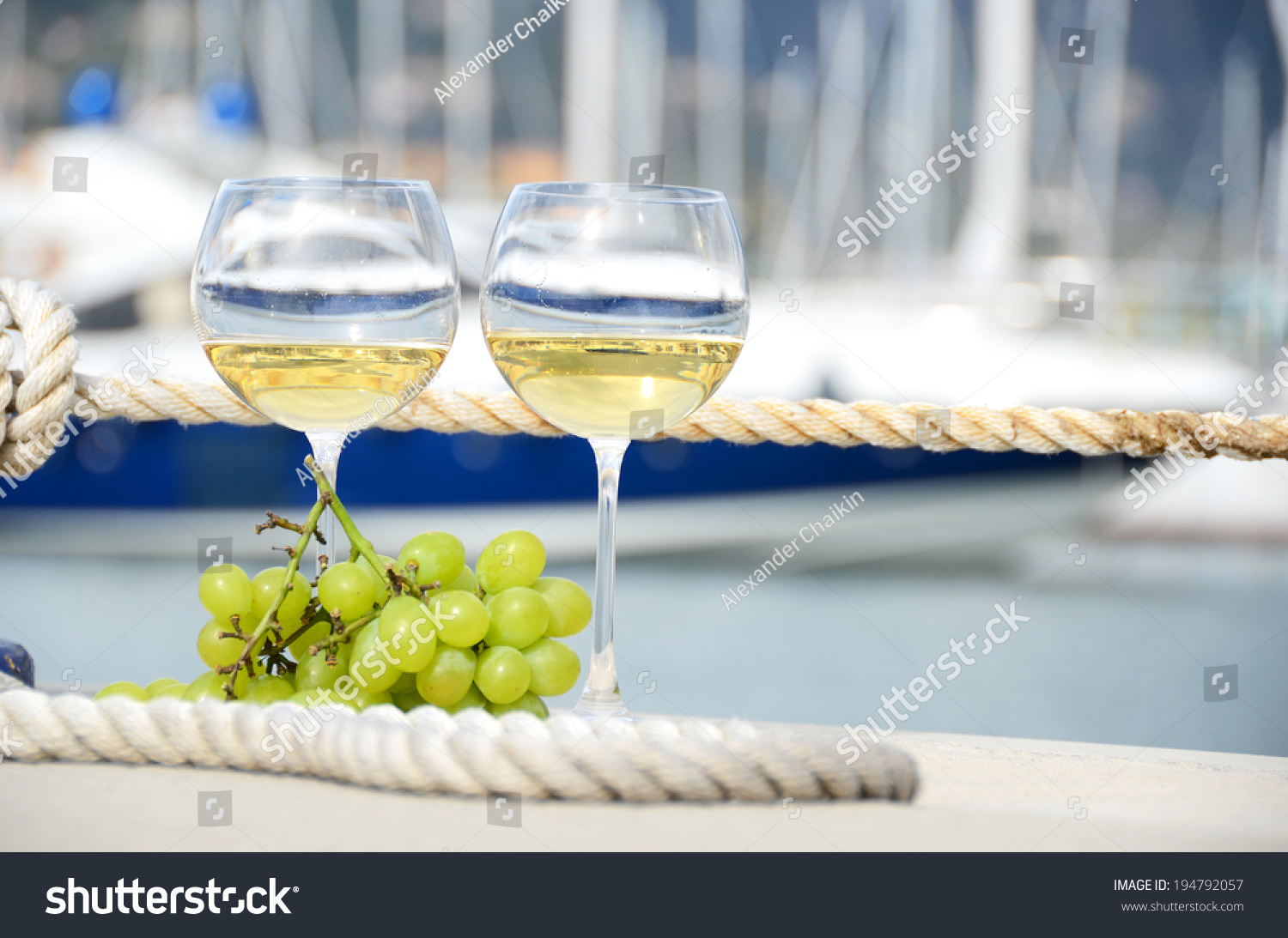  Light Blue Classic  Template Design Featuring Wineglasses and Grapes on the Yacht