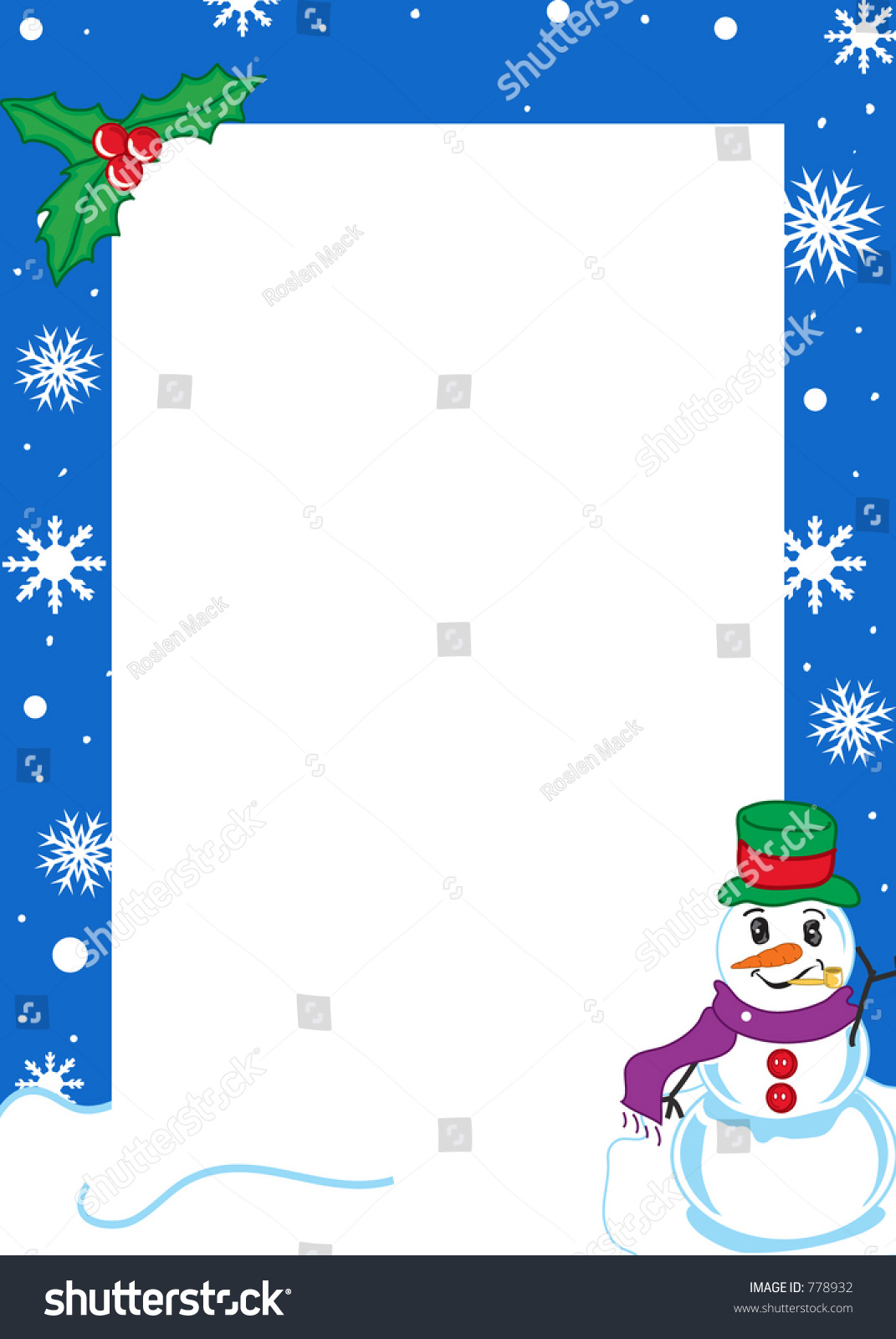 Winter Border With Snowflakes And A Snowman. Stock Photo 778932 ...