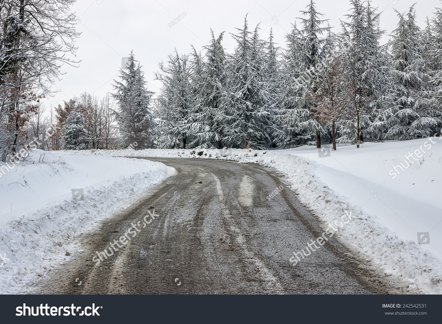 Winter Road Care, Just Spread Mixture Of Salt And Sand Over The Ice On ...