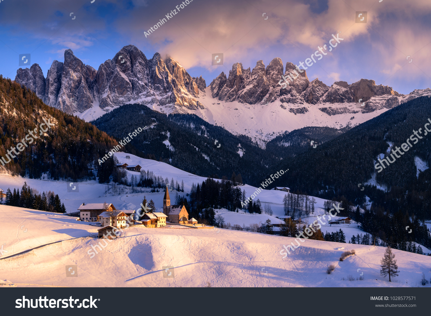 Winter Sunset Val Di Funes Santa Stock Photo Edit Now