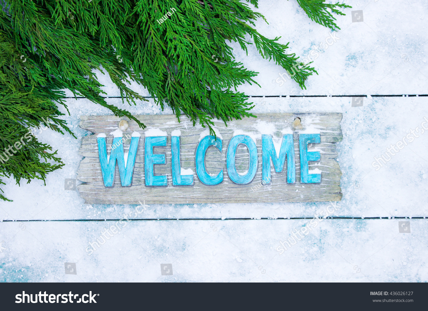 Winter Welcome Sign Evergreen Tree Branch Stock Photo 436026127 ...