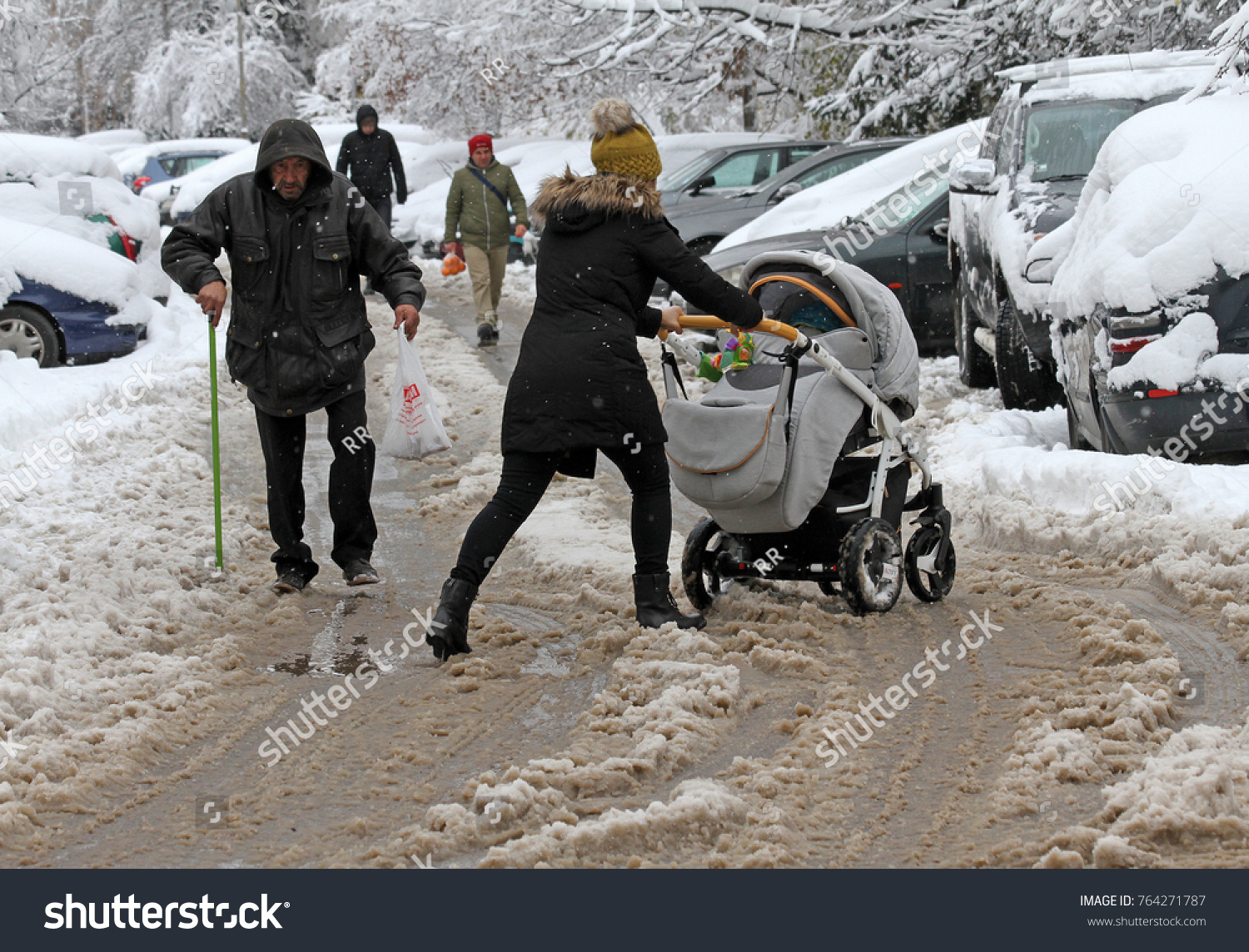 stroller in the snow