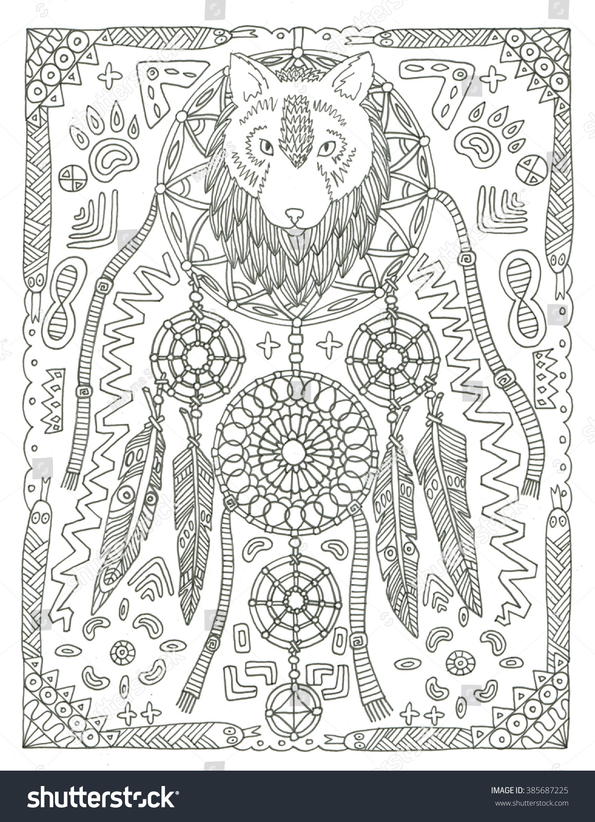 wolf dream catcher coloring page stock illustration 385687225