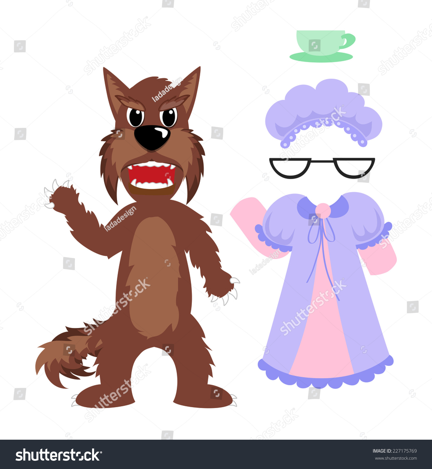 Wolf Grandmother Dress Little Red Riding Stock Illustration