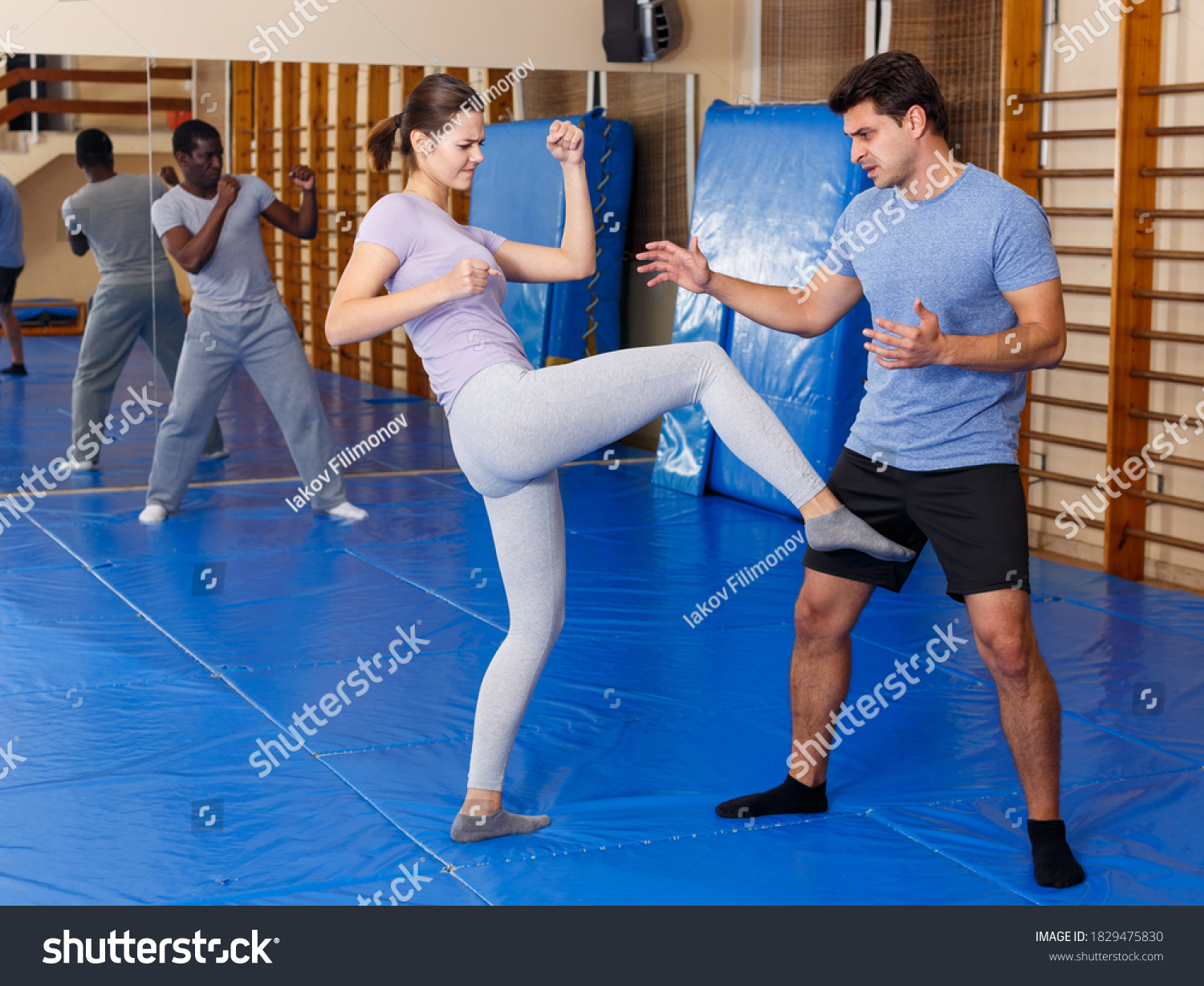 Woman Man Practicing Self Defense Techniques Stock Photo Edit Now