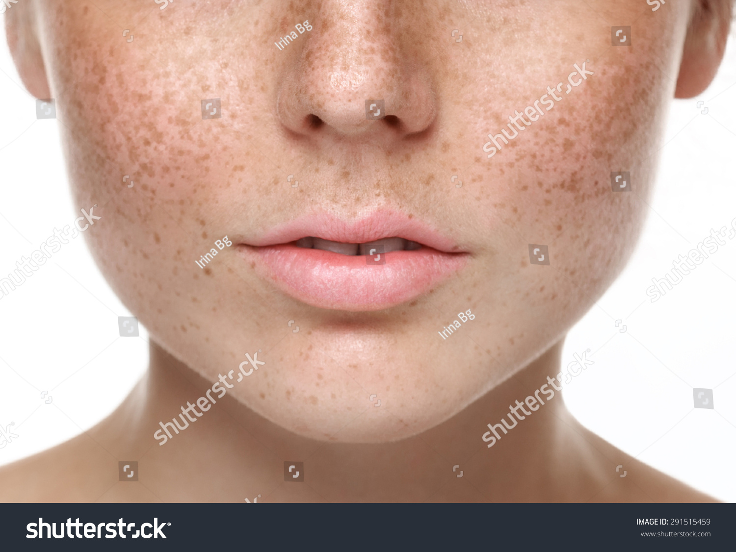 Woman Bite Lips Close Face Beautiful Stock Photo 29151545