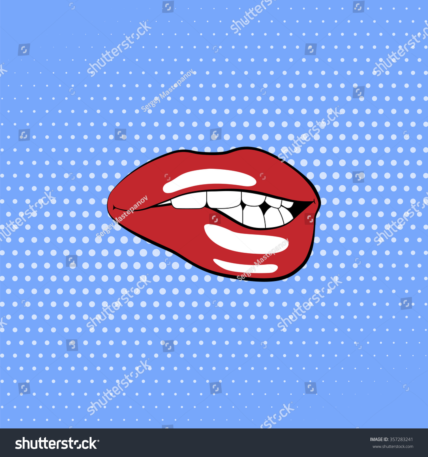 Woman Biting Lips Red Lipstick Halftone Stock Illustration 357283241