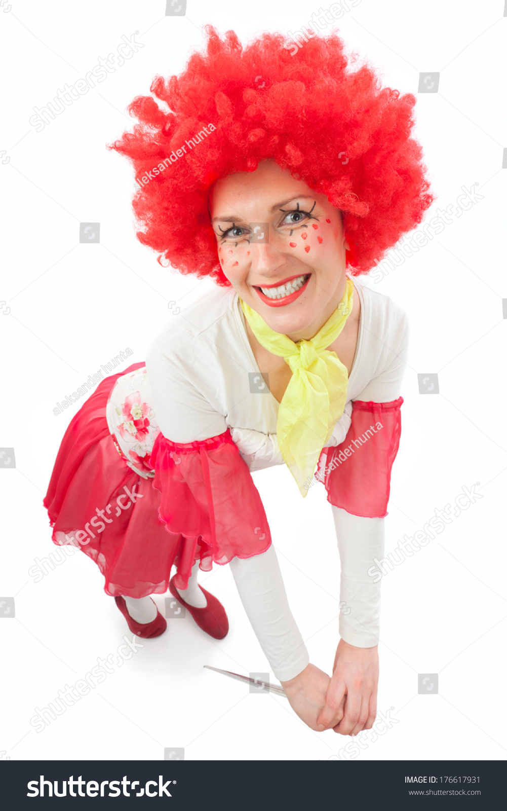 Woman Clown Red Hair On White Stock Photo Edit Now 176617931