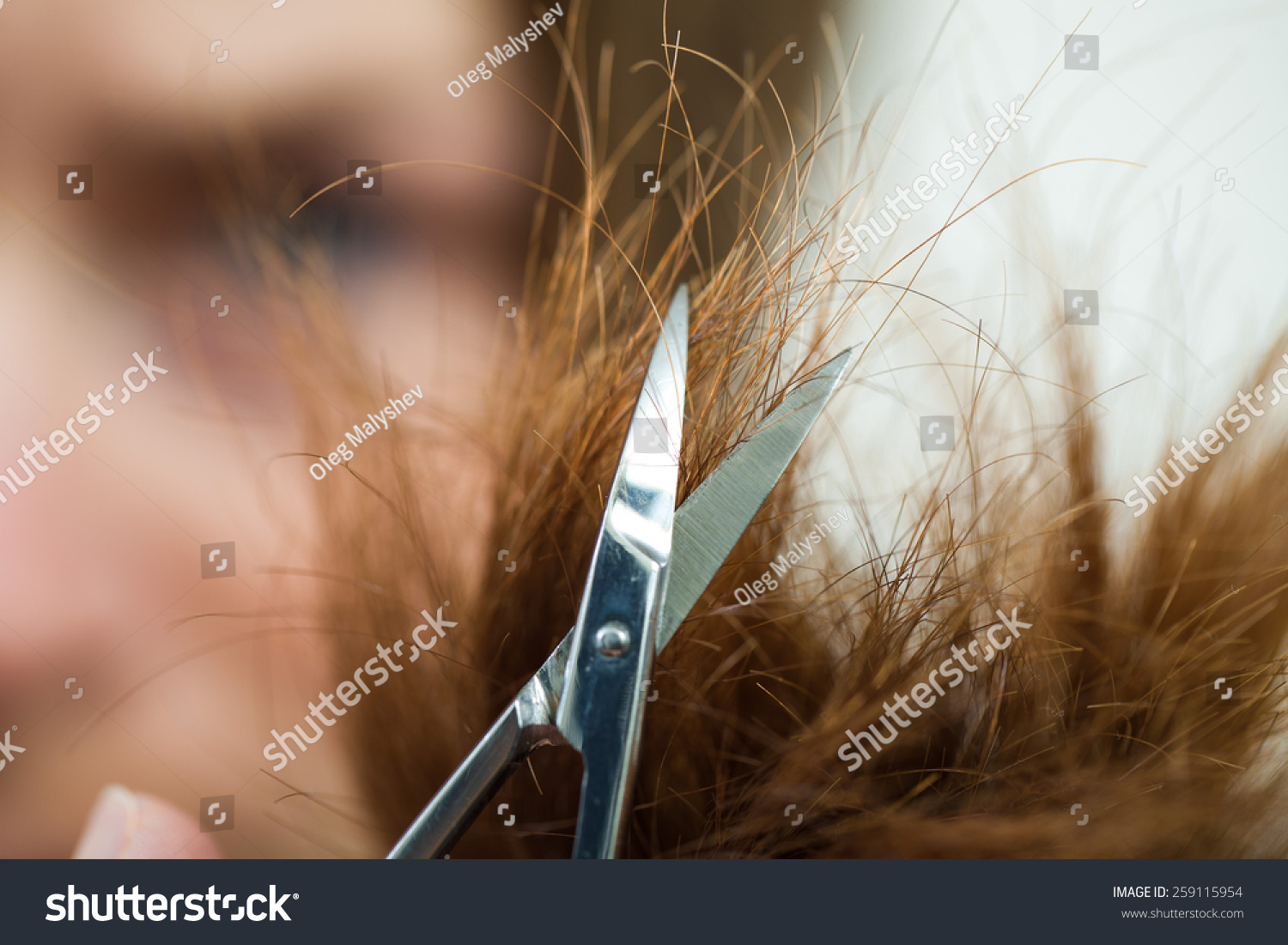 Woman Cuts Her Hair Scissors Stock Photo 259115954 Shutterstock