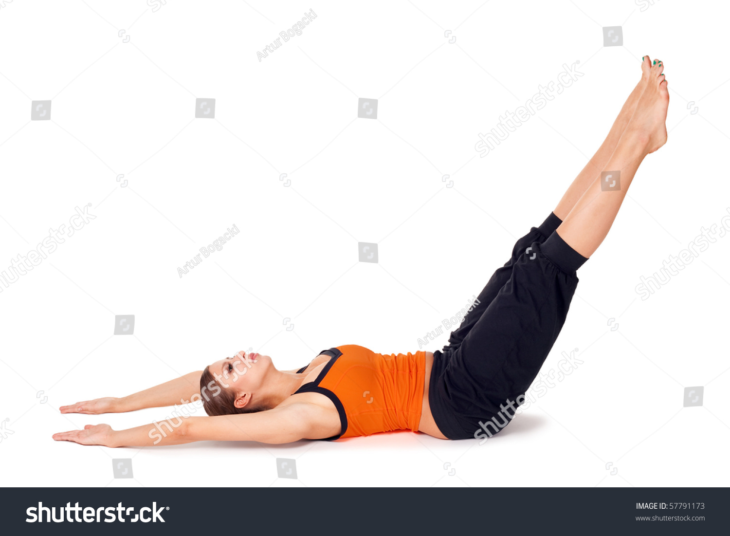 Woman Doing Yoga Exercise Called: Upward Extended Feet Pose, Sanskrit ...