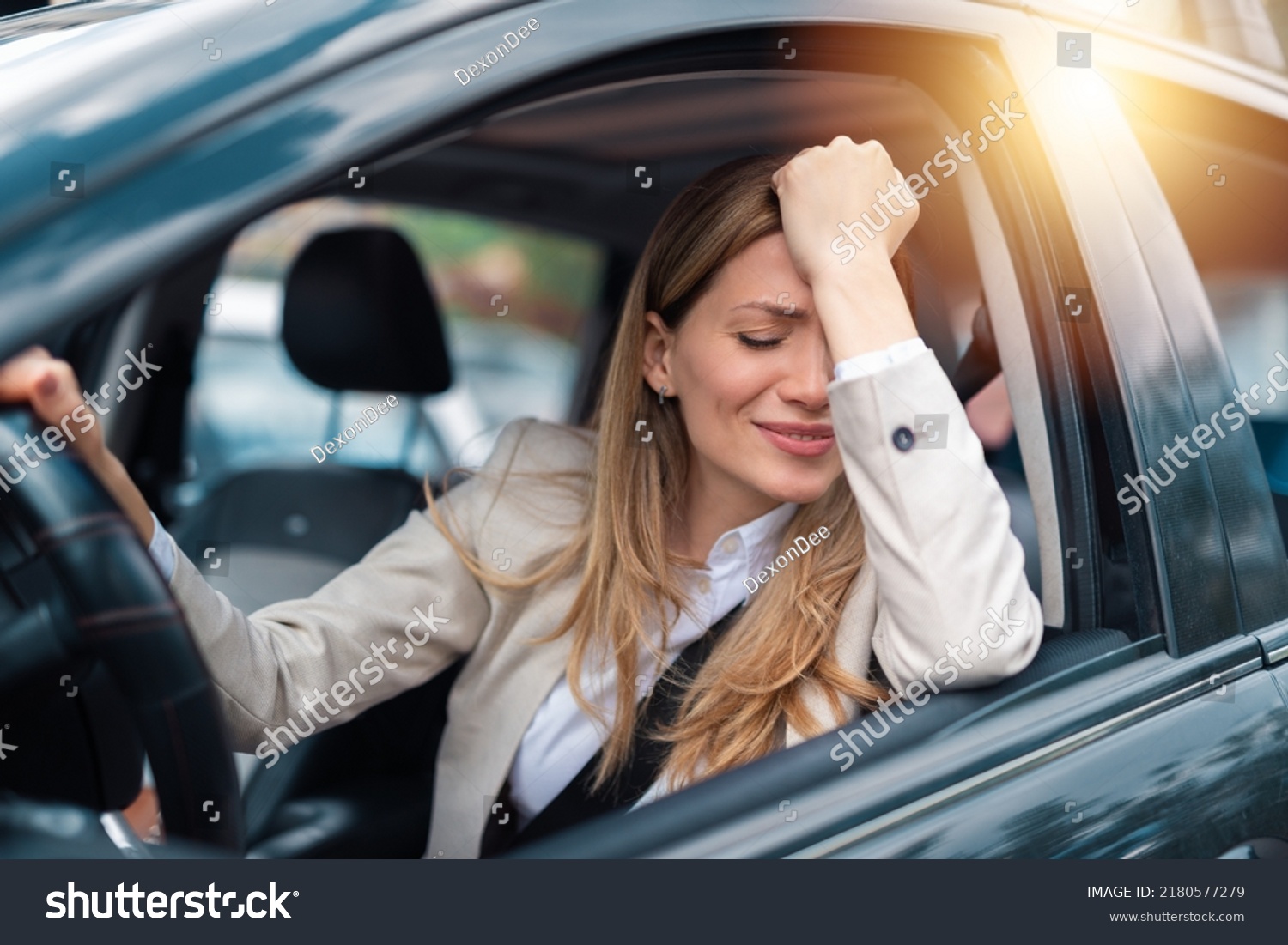 Woman Driver Scared Shocked Before Crash Stock Photo 2180577279