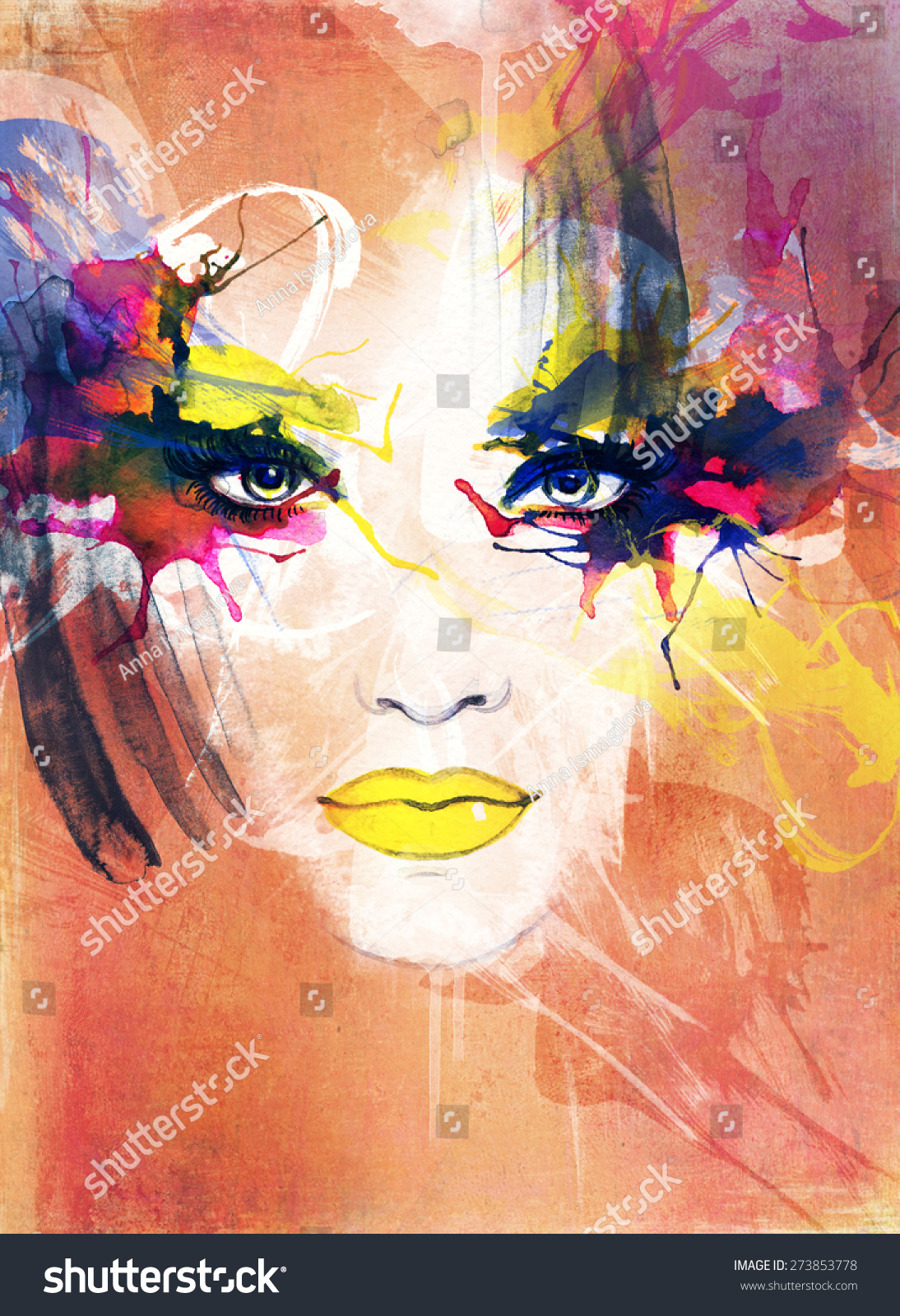 Woman Face .Abstract Watercolor .Fashion Background Stock Photo ...