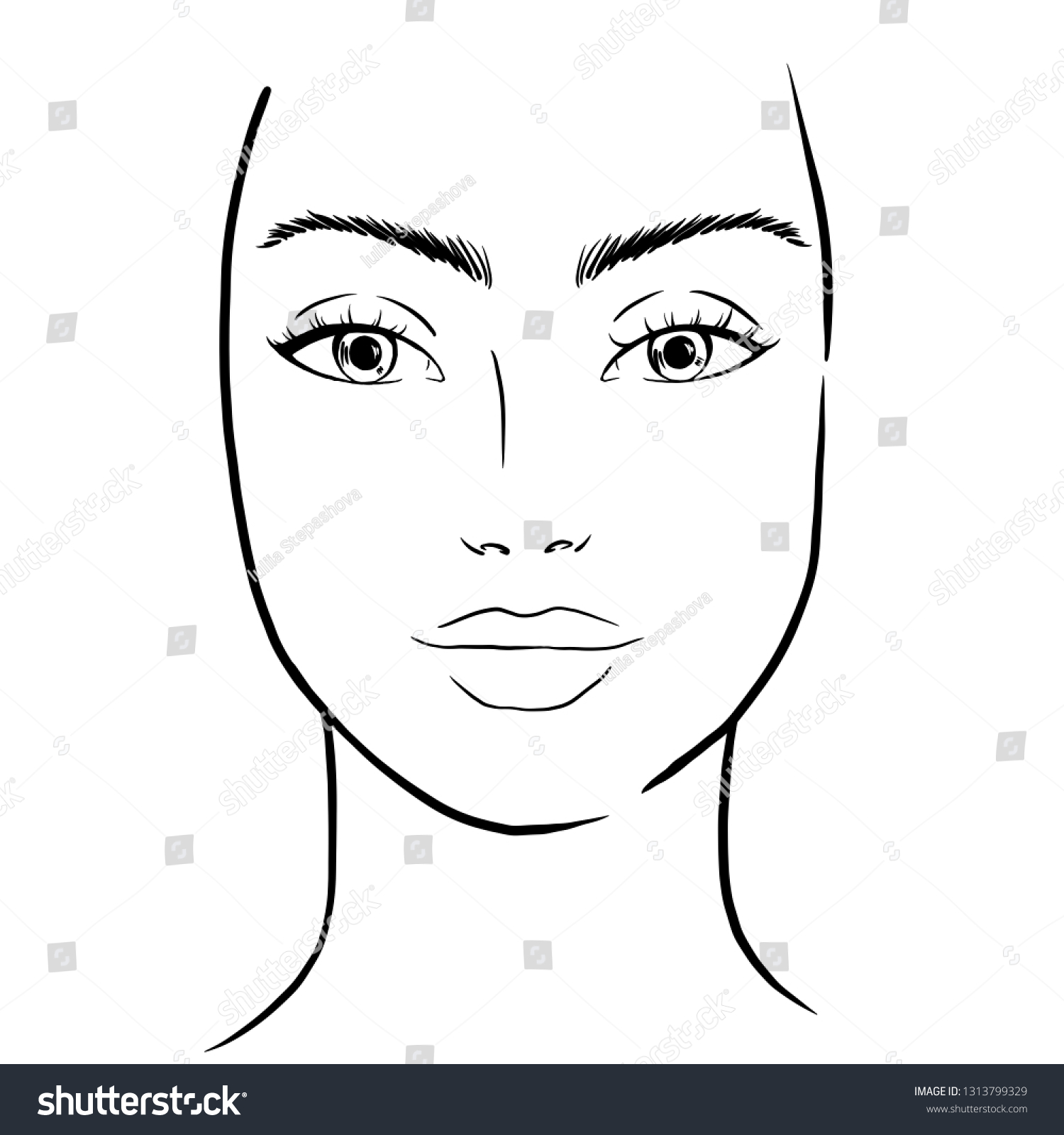 Woman Face Chart Makeup Artist Blank Stock Illustration 1313799329 ...