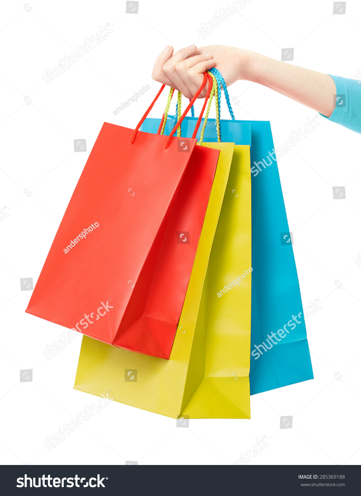 Woman Hand Holding Shopping Bags Isolated Stock Photo 285369188 ...