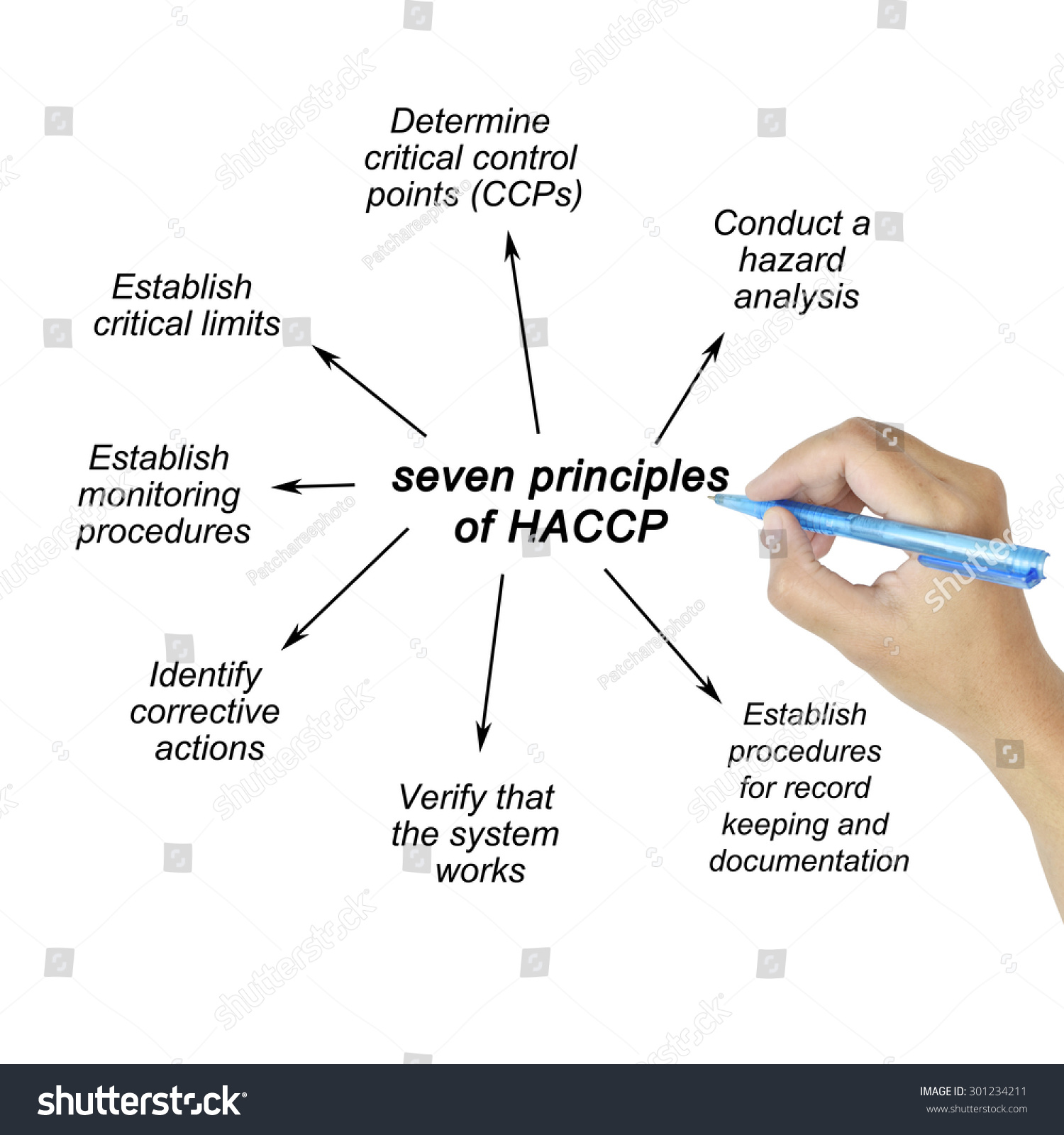 Woman Hand Pointing Element Haccp Principle Stock Photo