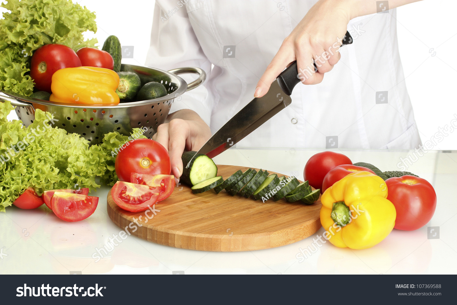 Woman Hands Cutting Vegetables On Kitchen Stock Photo 