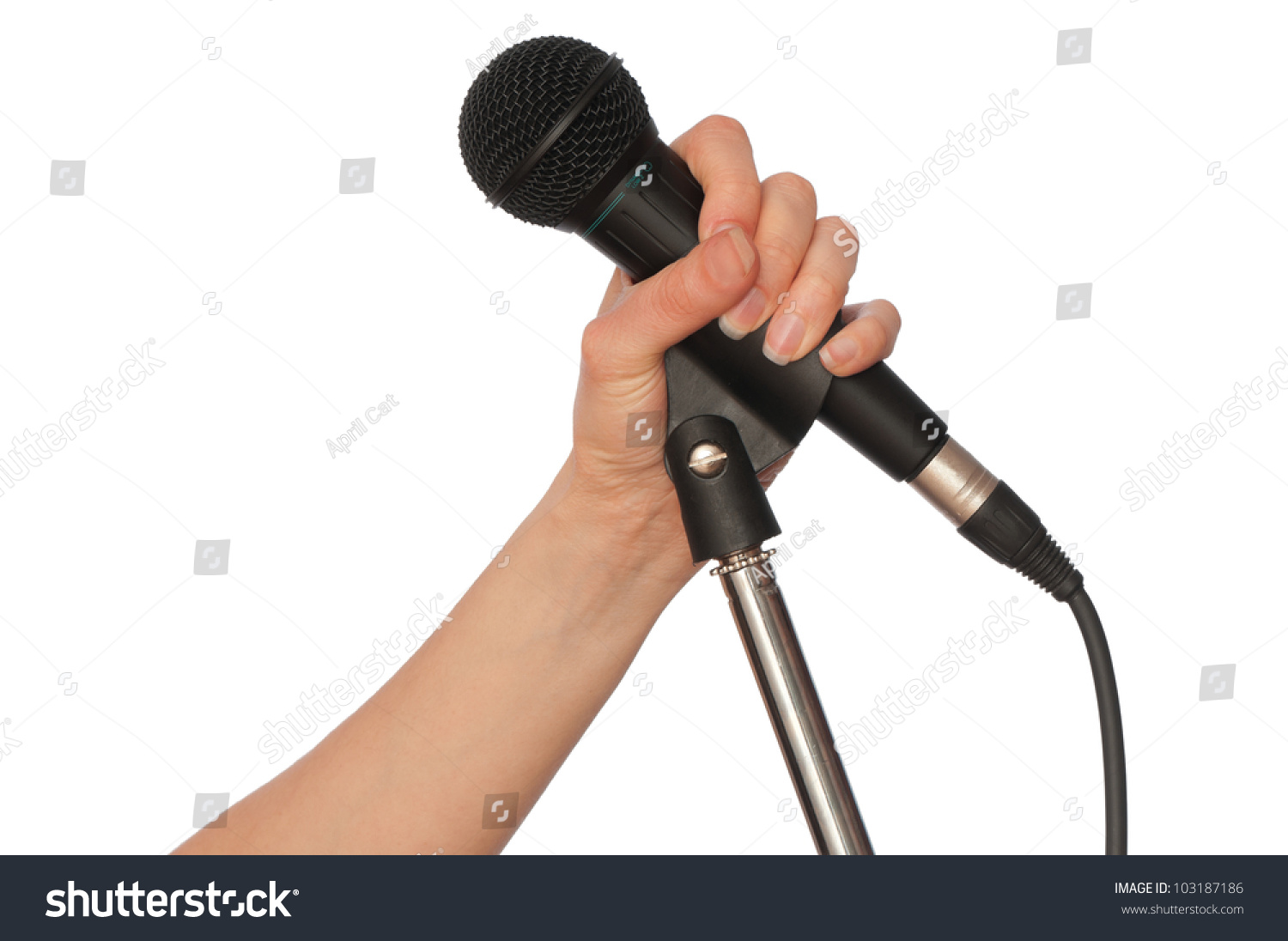 Woman Holding Big Black Microphone Singing Stock Photo 103187186 ...