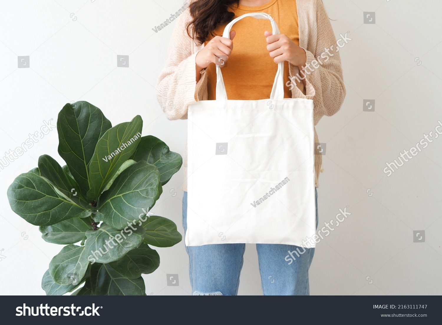 Woman Holding Canvas Tote Bag On Stock Photo 2163111751 | Shutterstock